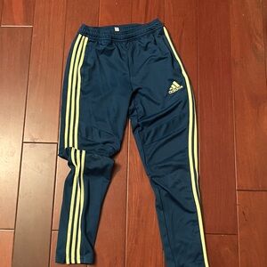Adidas Kids Navy Joggers with Yellow Stripes